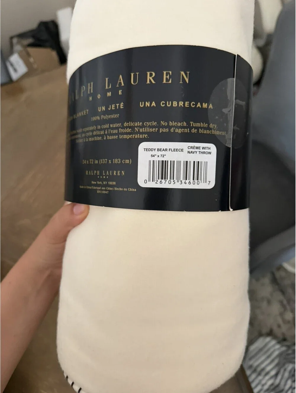 Vintage Lauren Ralph Lauren Polo Bear Throw Blanket Cream Fleece